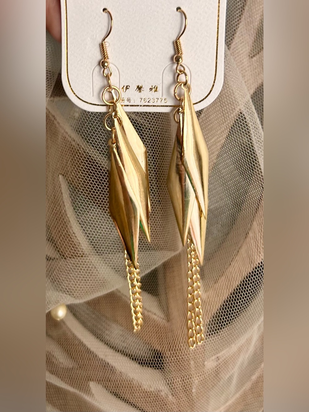 Gold-tone Geometric Drop Earrings with Chain Fringe - Women Jewelry